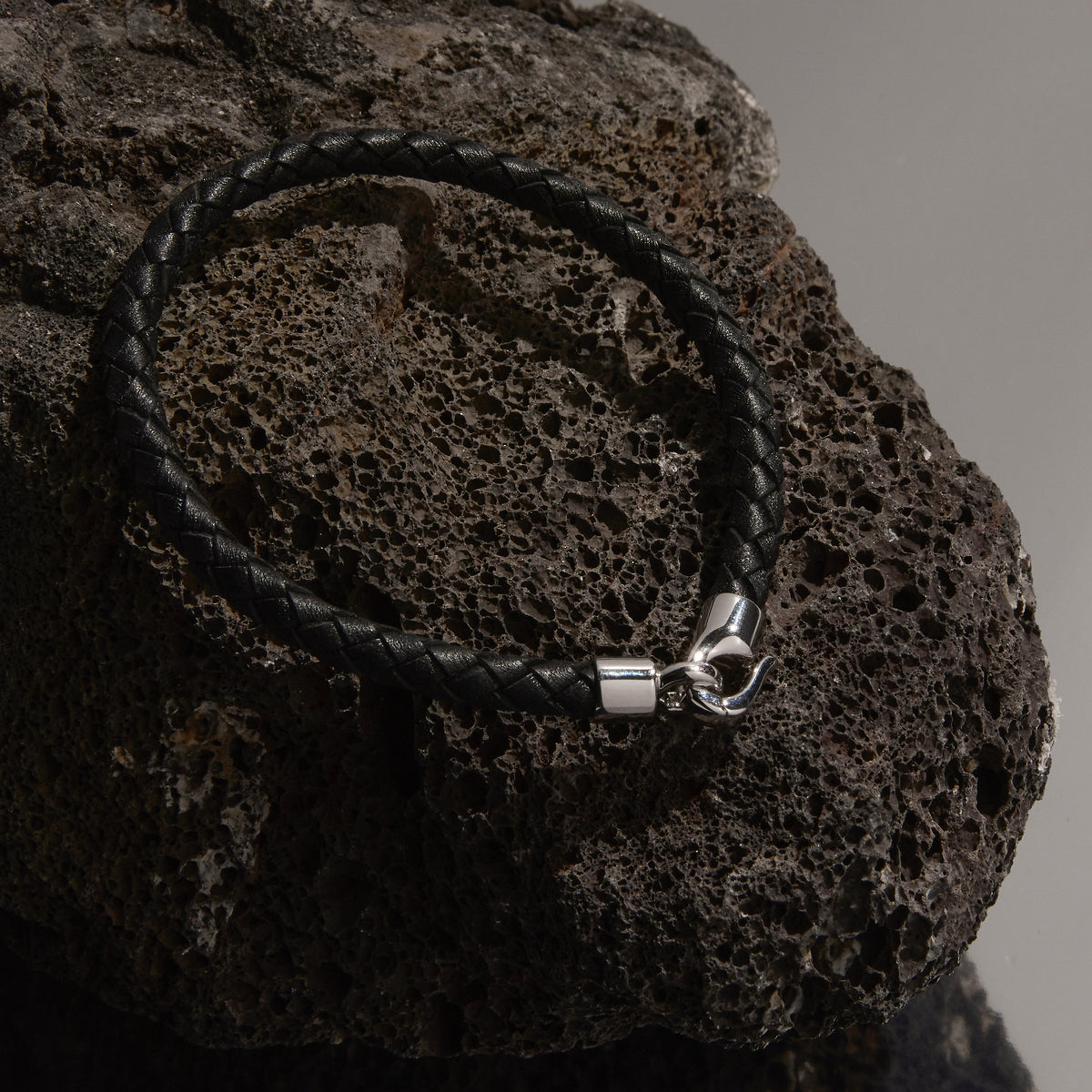 The Mariner Men’s Black Plaited Leather and Steel Bracelet