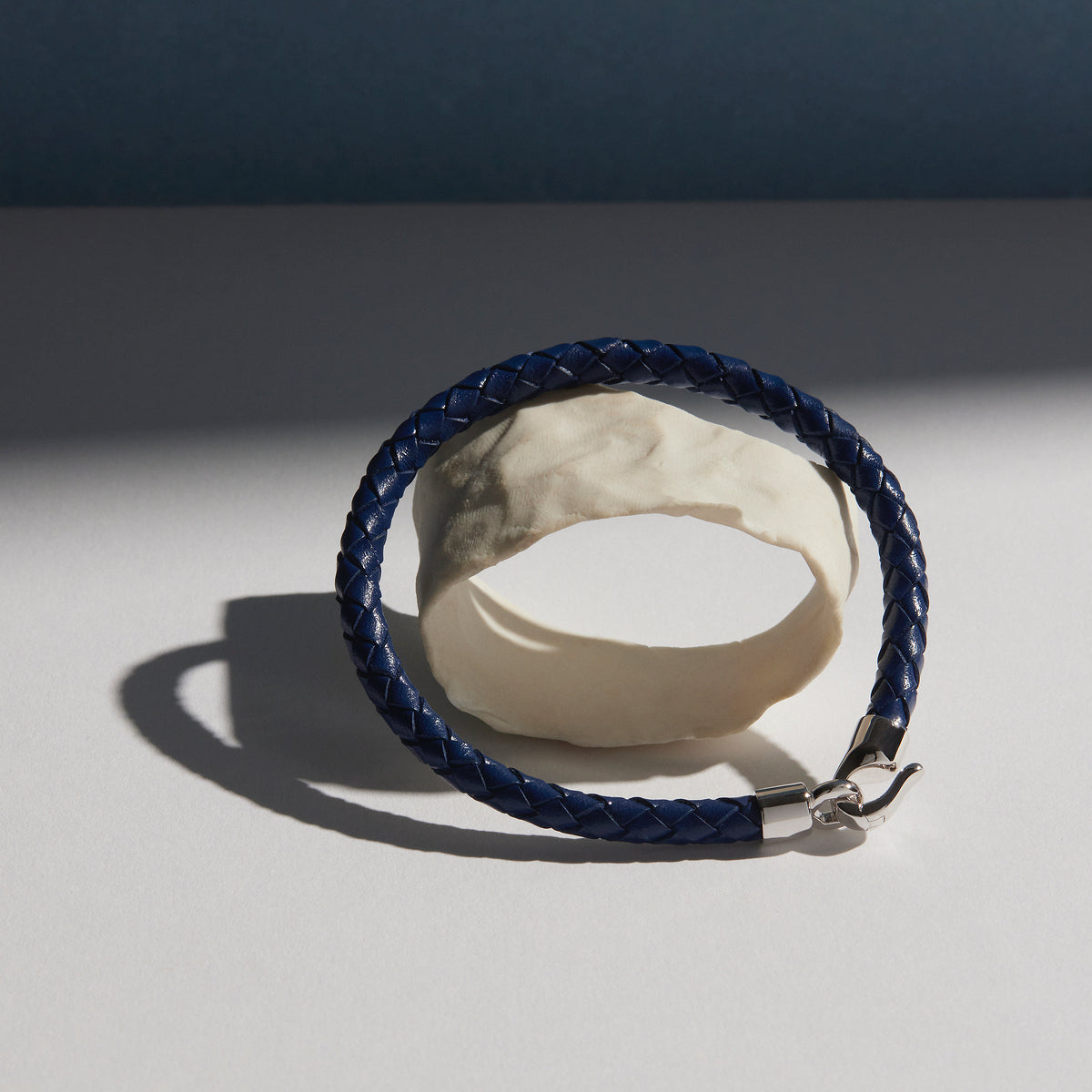 The Mariner Men’s Navy Plaited Leather and Steel Bracelet