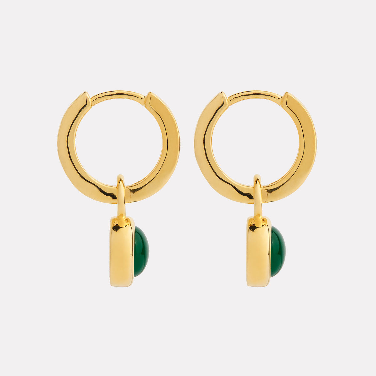 Solace Yellow Gold Green Onyx Huggie Earrings