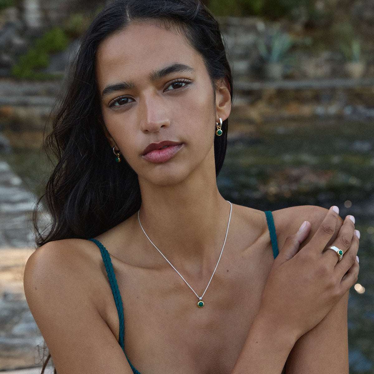 Solace 2-Tone Green Onyx Huggie Earrings