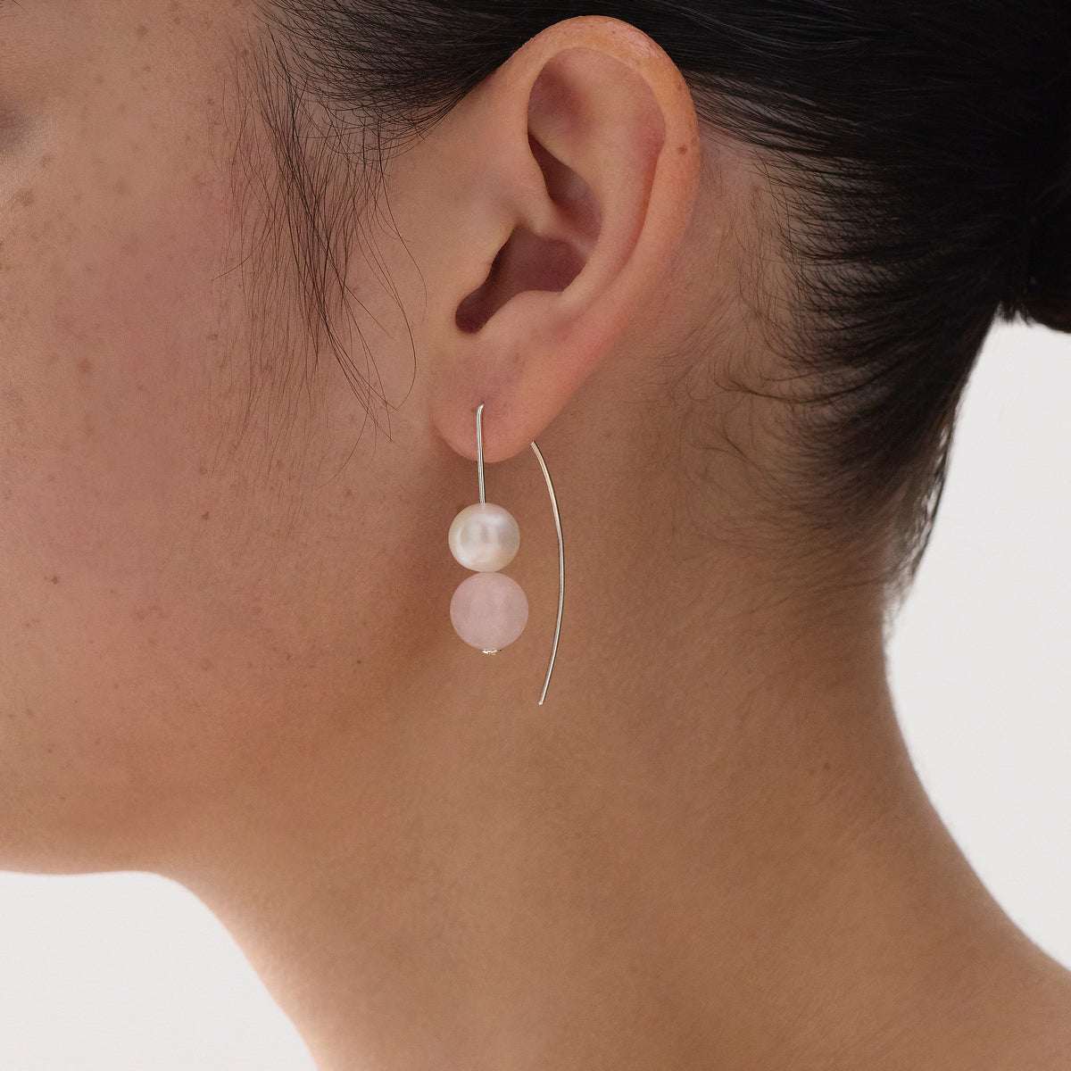 Sunset Rose Quartz & Pearl Earrings