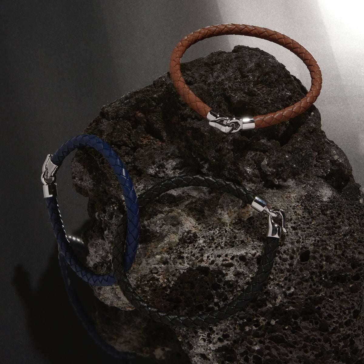 The Mariner Men’s Tan Plaited Leather and Steel Bracelet