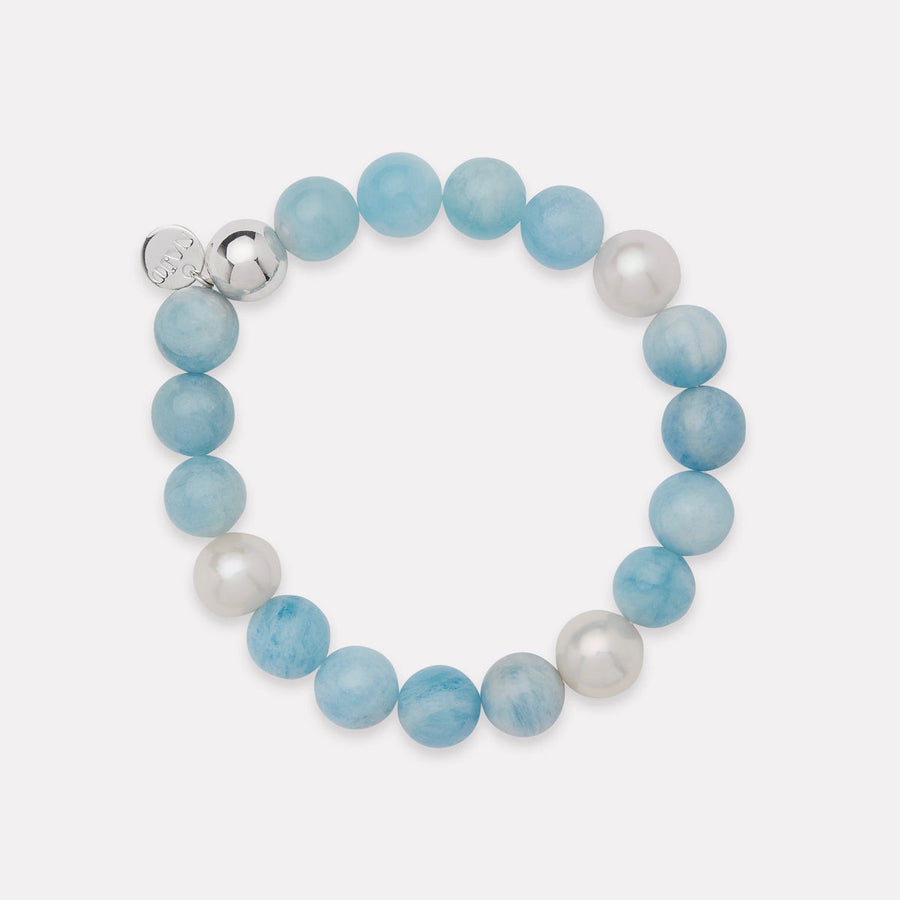 Sunset Aquamarine & Pearl Stretch Bracelet