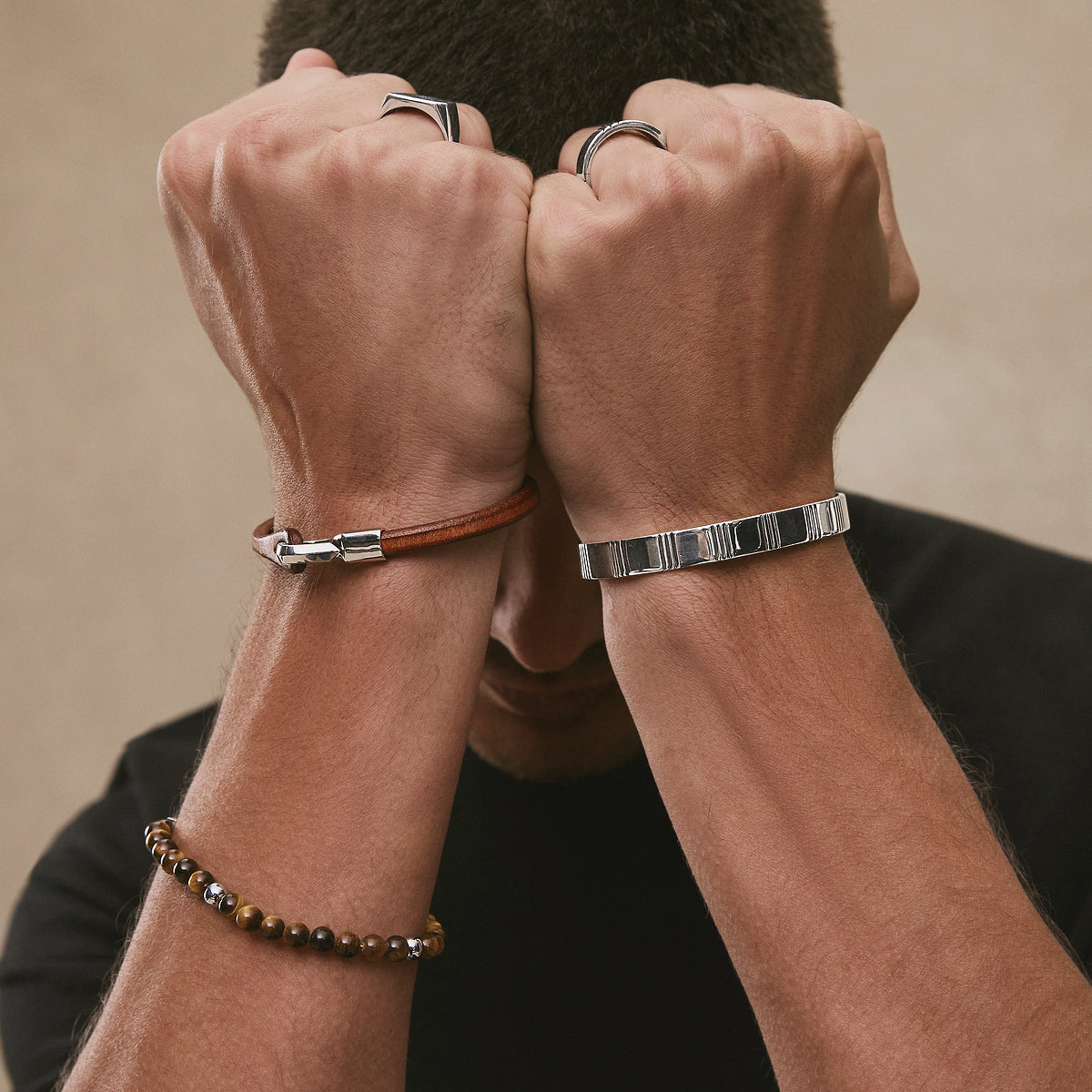 Kinship Men’s Leather and Steel Bracelet