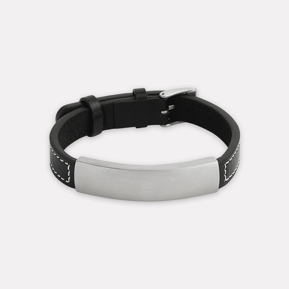 Memento Men’s Leather Buckle Identity Bracelet