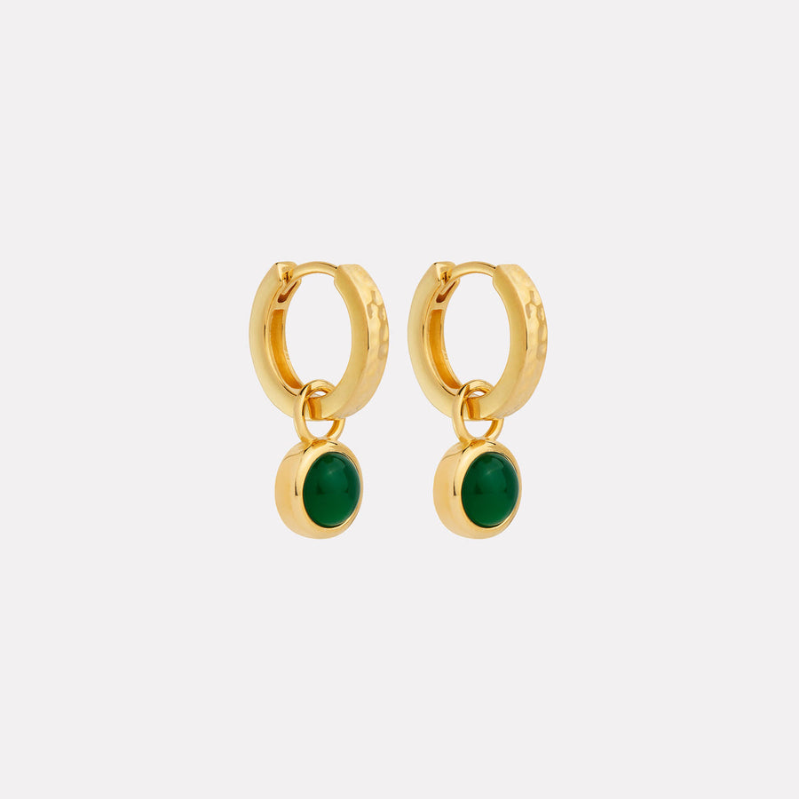 Solace Yellow Gold Green Onyx Huggie Earrings