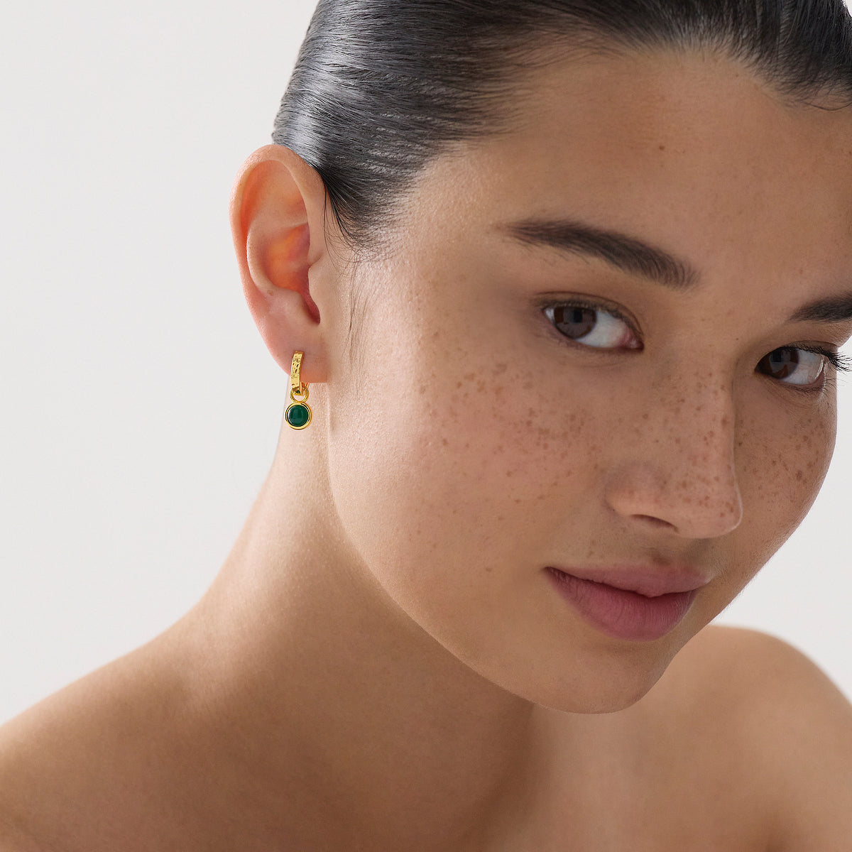 Solace Yellow Gold Green Onyx Huggie Earrings