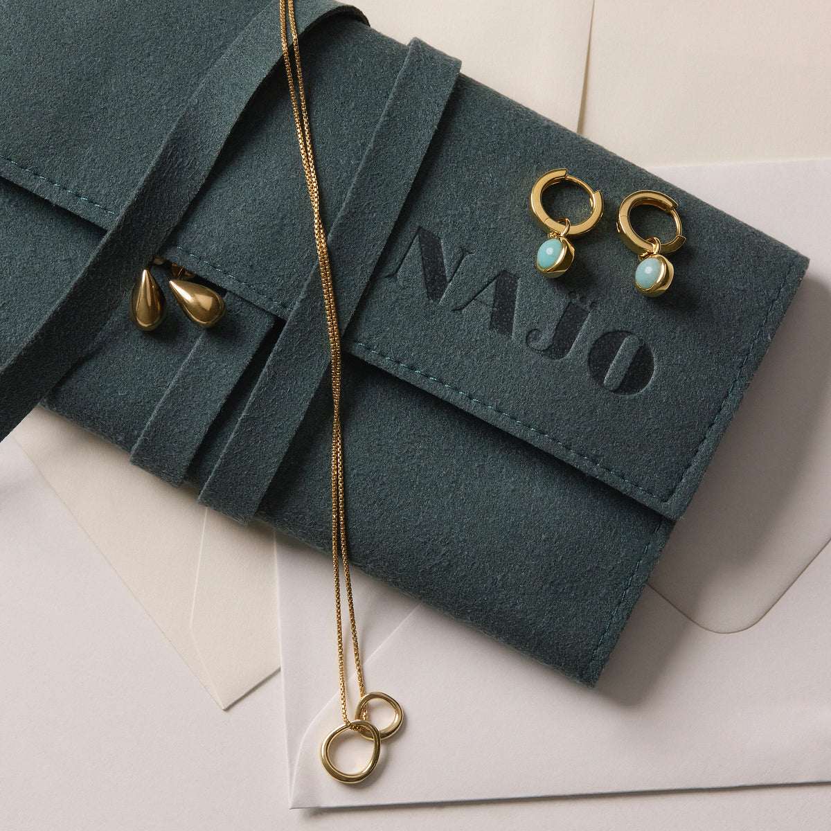Solace Yellow Gold Amazonite Huggie Earrings