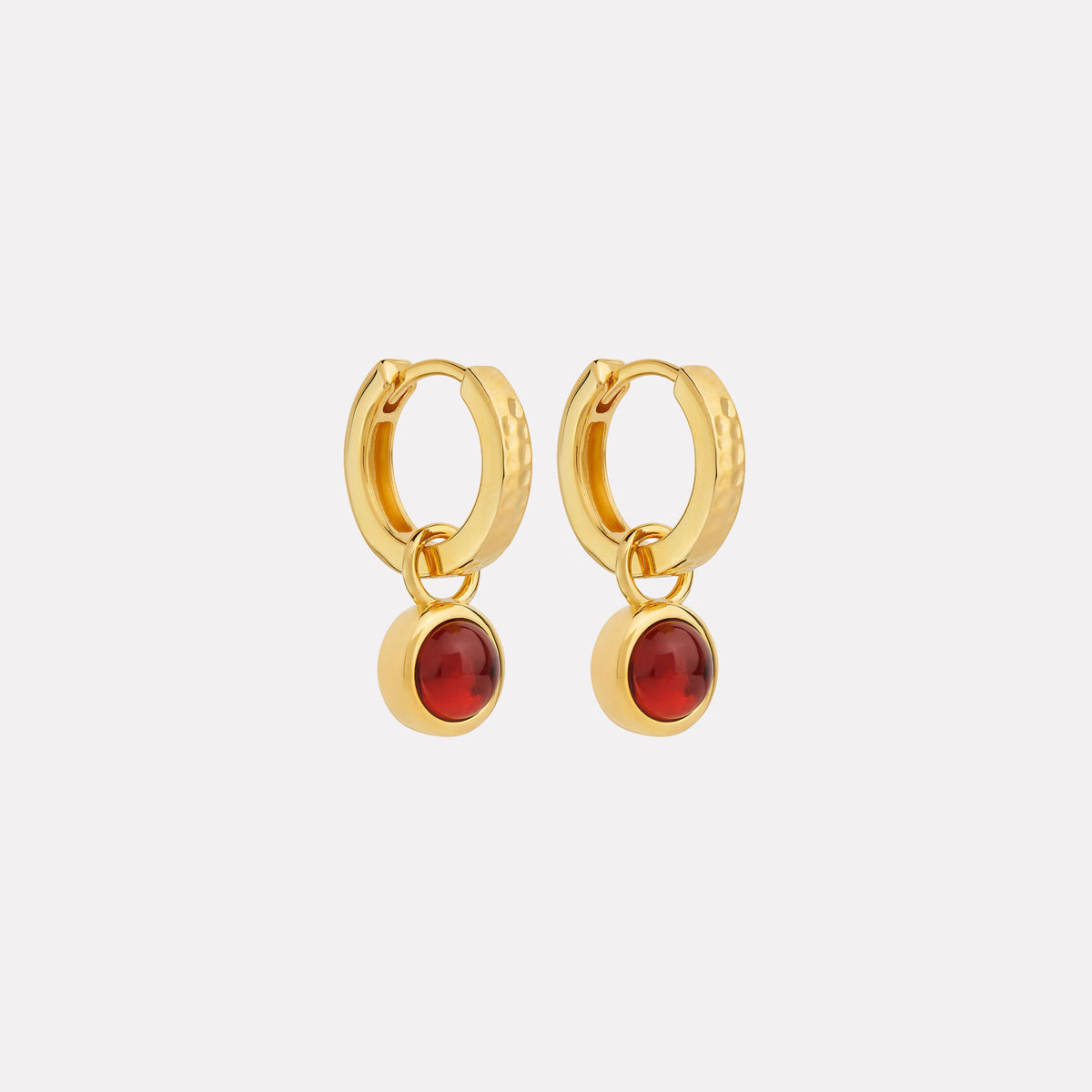 Solace Yellow Gold Garnet Huggie Earrings