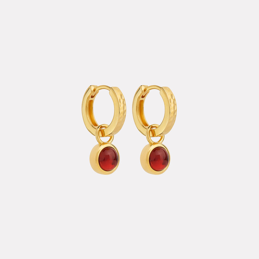 Solace Yellow Gold Garnet Huggie Earrings
