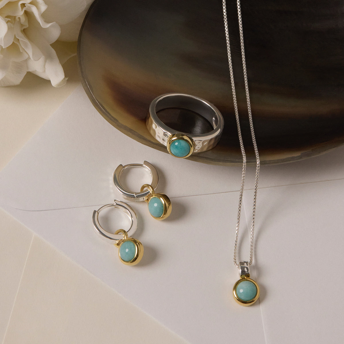 Solace 2-Tone Amazonite Huggie Earrings