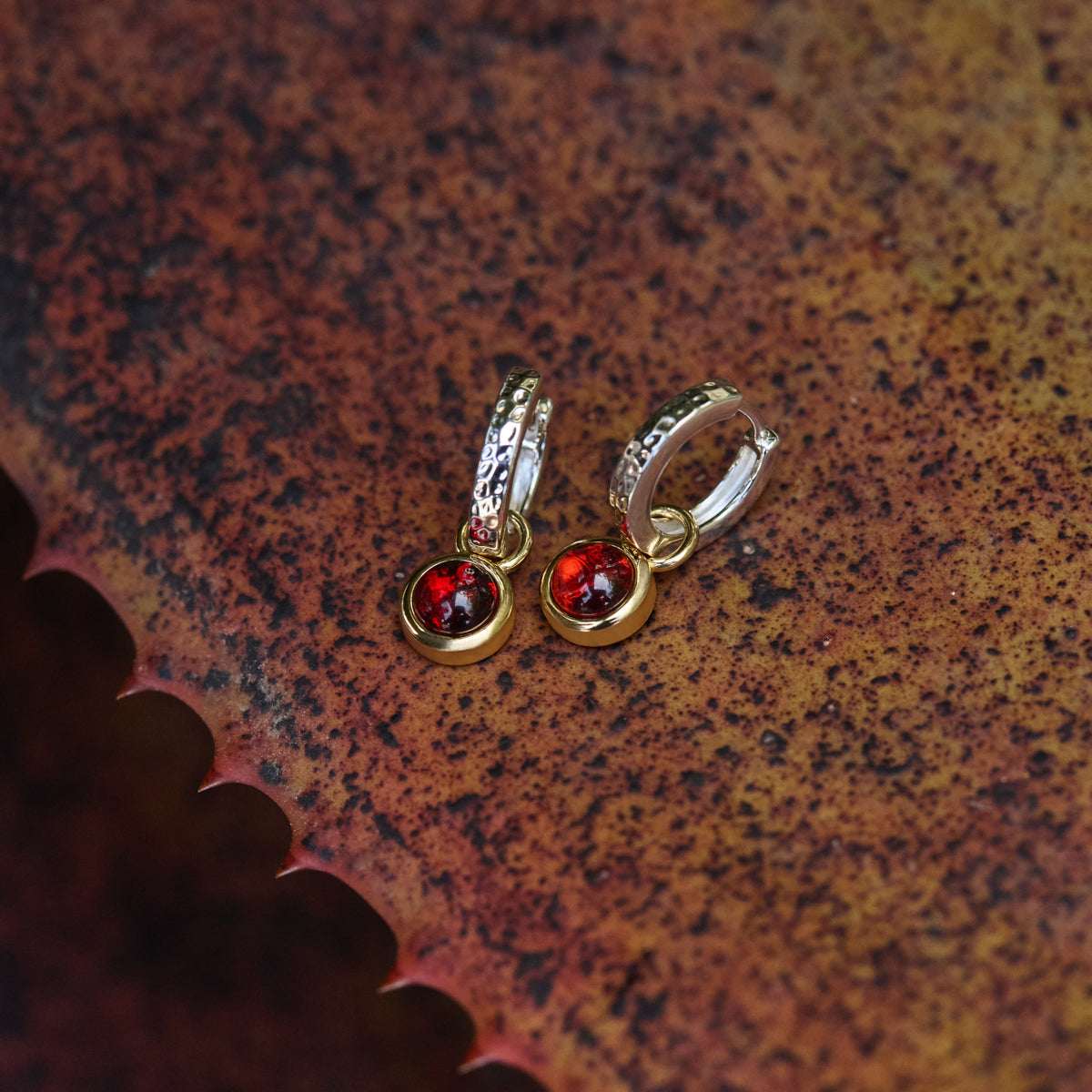 Solace 2-Tone Garnet Huggie Earrings