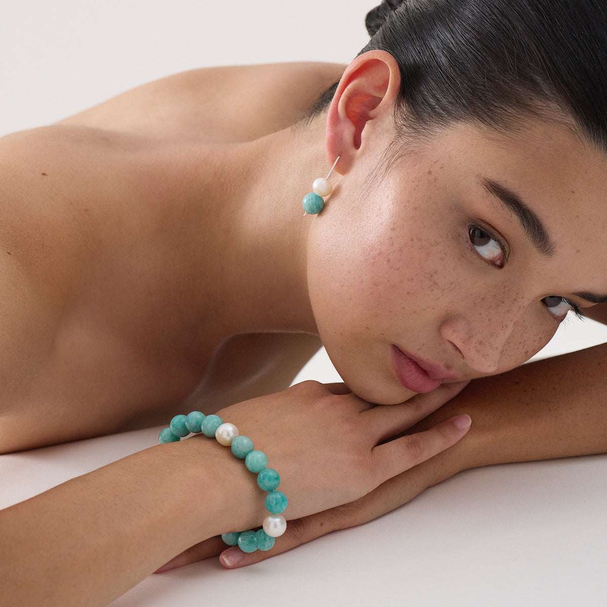 Sunset Amazonite & Pearl Earrings