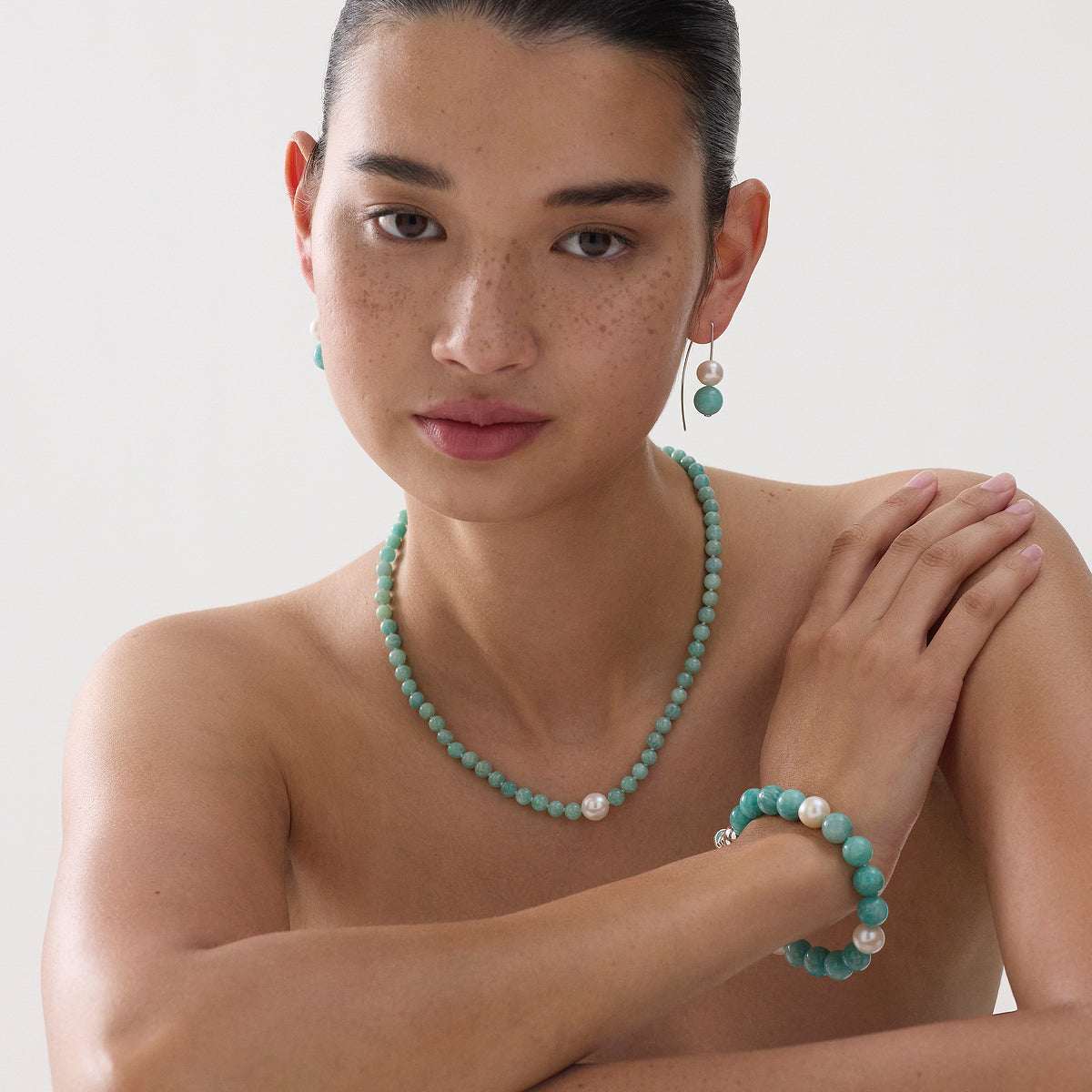 Sunset Amazonite & Pearl Earrings