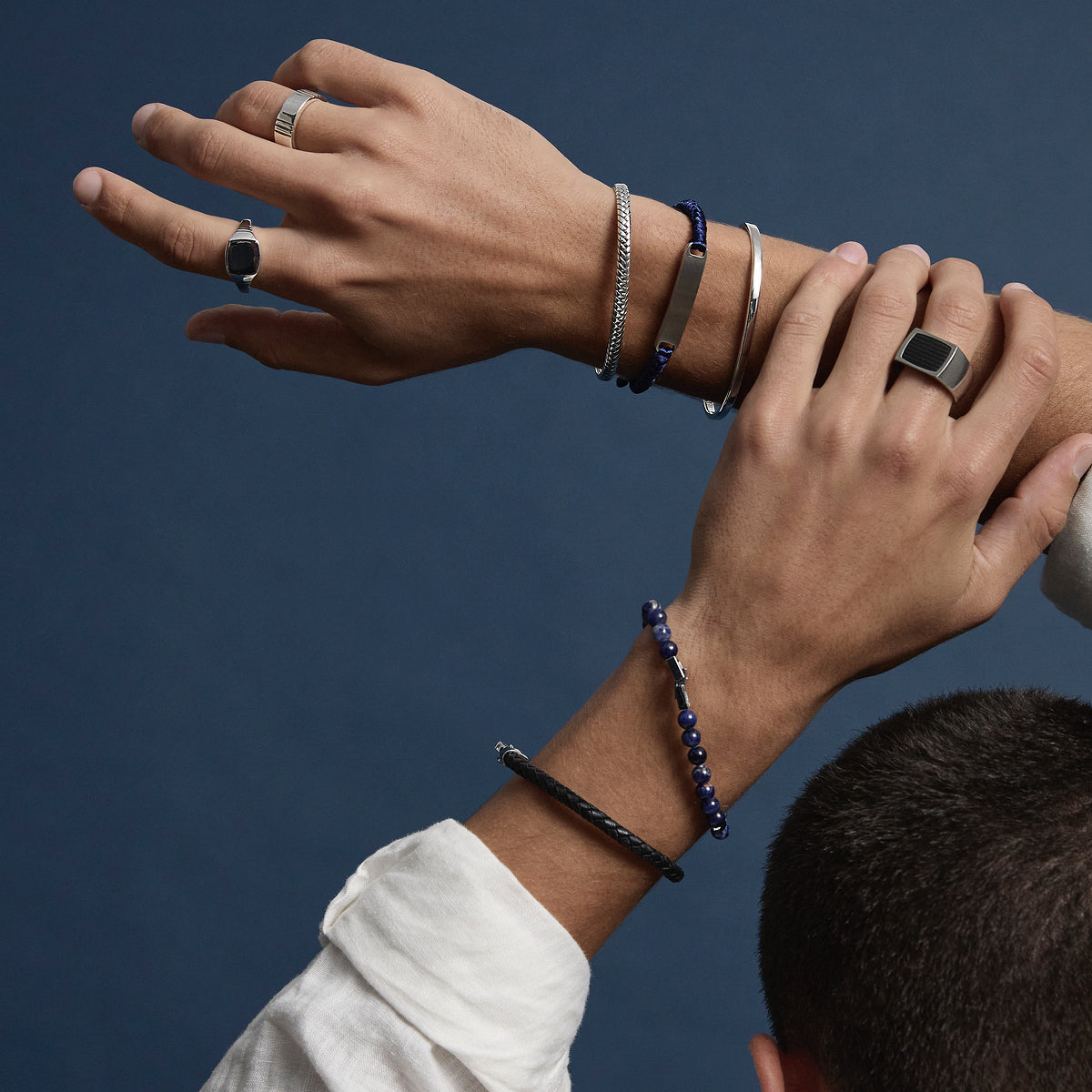 The Mariner Men’s Black Plaited Leather and Steel Bracelet